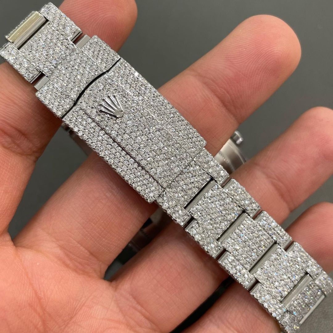 GRA Certified VVS Moissanite Watch | Rolex Datejust Oyster With Numerical Dial| Swiss Movement Automatic Watch |Fully Bustdown Stainless Steel Watch