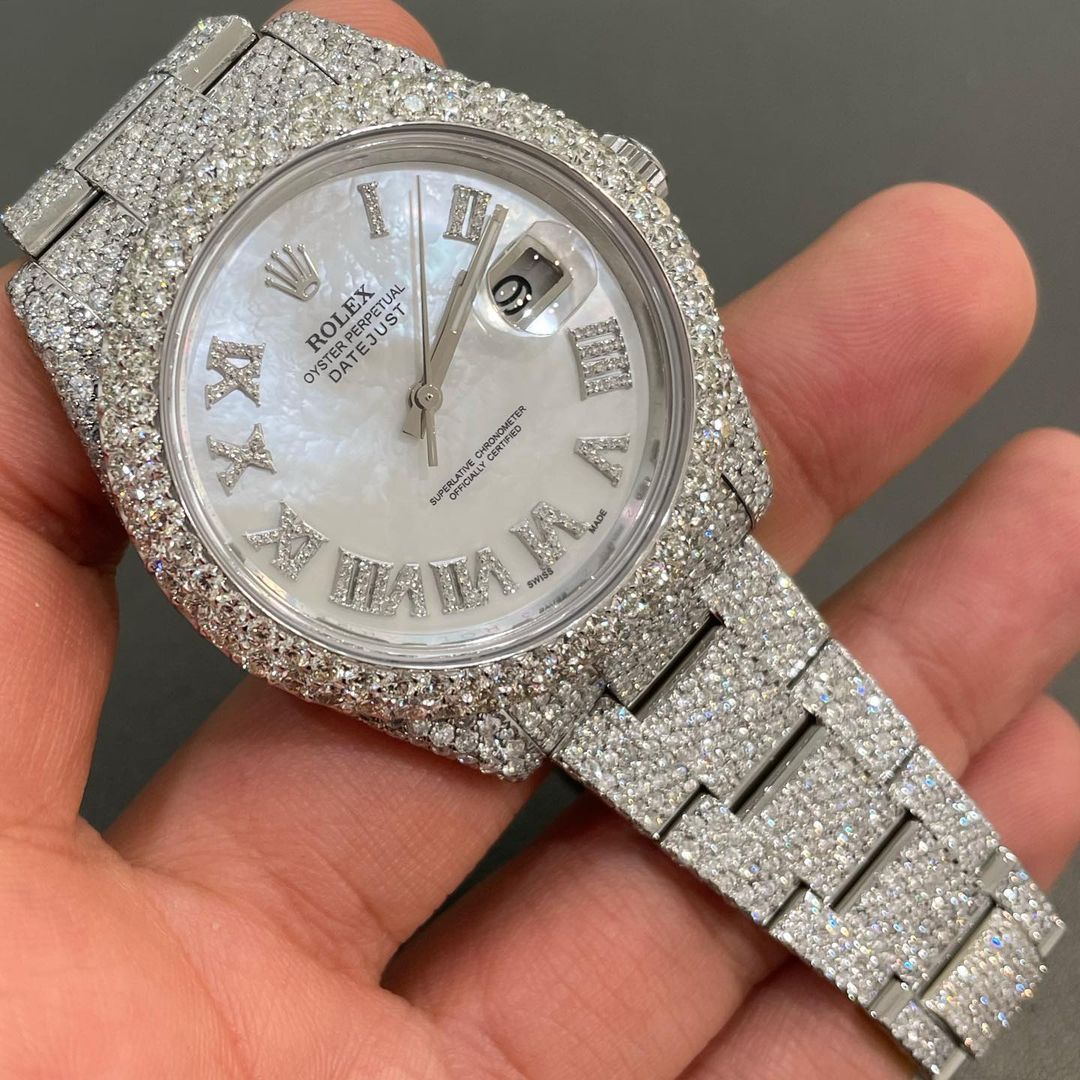 GRA Certified VVS Moissanite Watch | Rolex Datejust Oyster With Numerical Dial| Swiss Movement Automatic Watch |Fully Bustdown Stainless Steel Watch