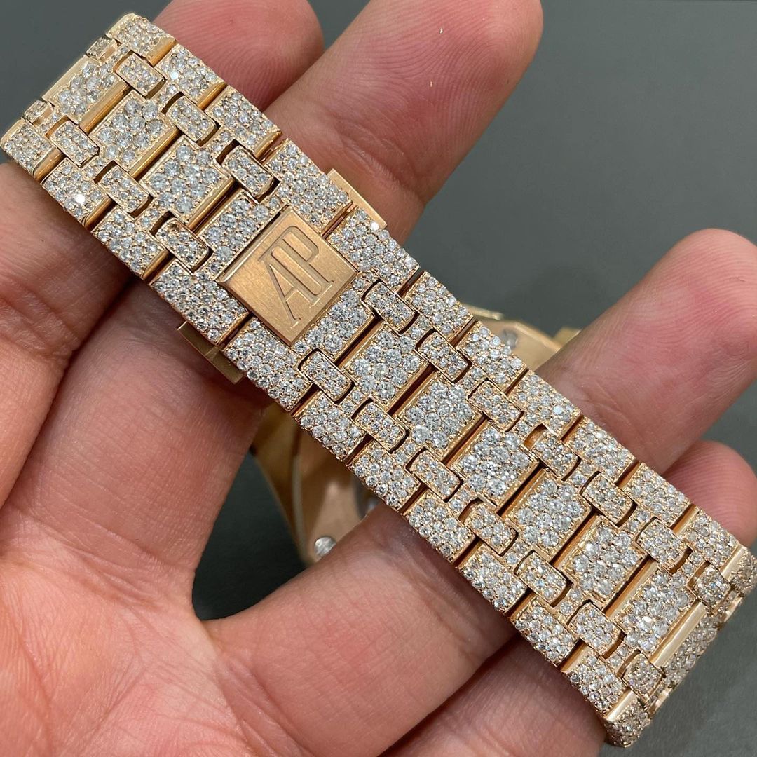 GRA Certified VVS Moissanite AP Watch | 41mm Two Tone Audemars Piguet in Rose Gold With Baguette| Swiss Movement Automatic Watch |Fully Bustdown Stainless Steel Watch