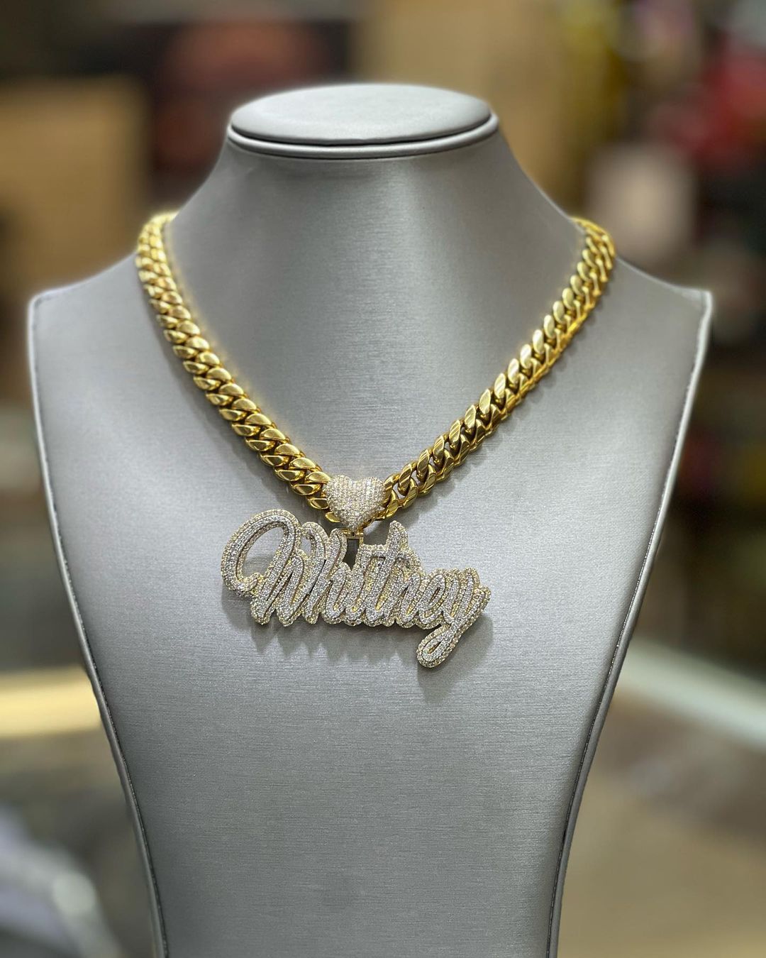 CARAT SUTRA Co |  10mm Solid Miami Cuban Link Chain Necklace With Custom Pendant, Studded With GRA Certified VVS Moissanite Diamonds with  | 999 Sterling Silver Chain with Yellow Gold | Men's Jewelry |