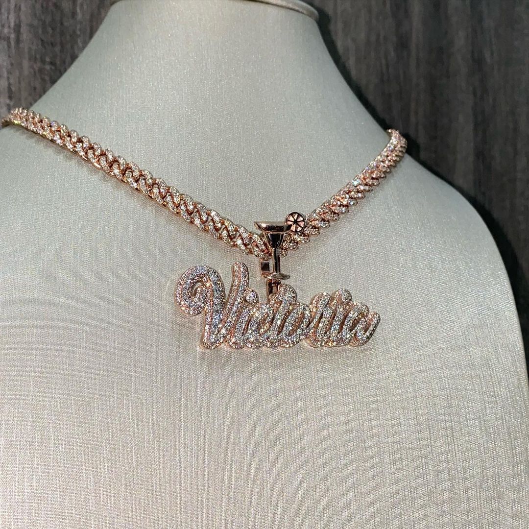 CARAT SUTRA Co |2.5" x 1" Custom Pendant, Studded With GRA Certified VVS Moissanite Diamonds with  | 999 Sterling Silver Chain with Rose Gold | Men's Jewelry |