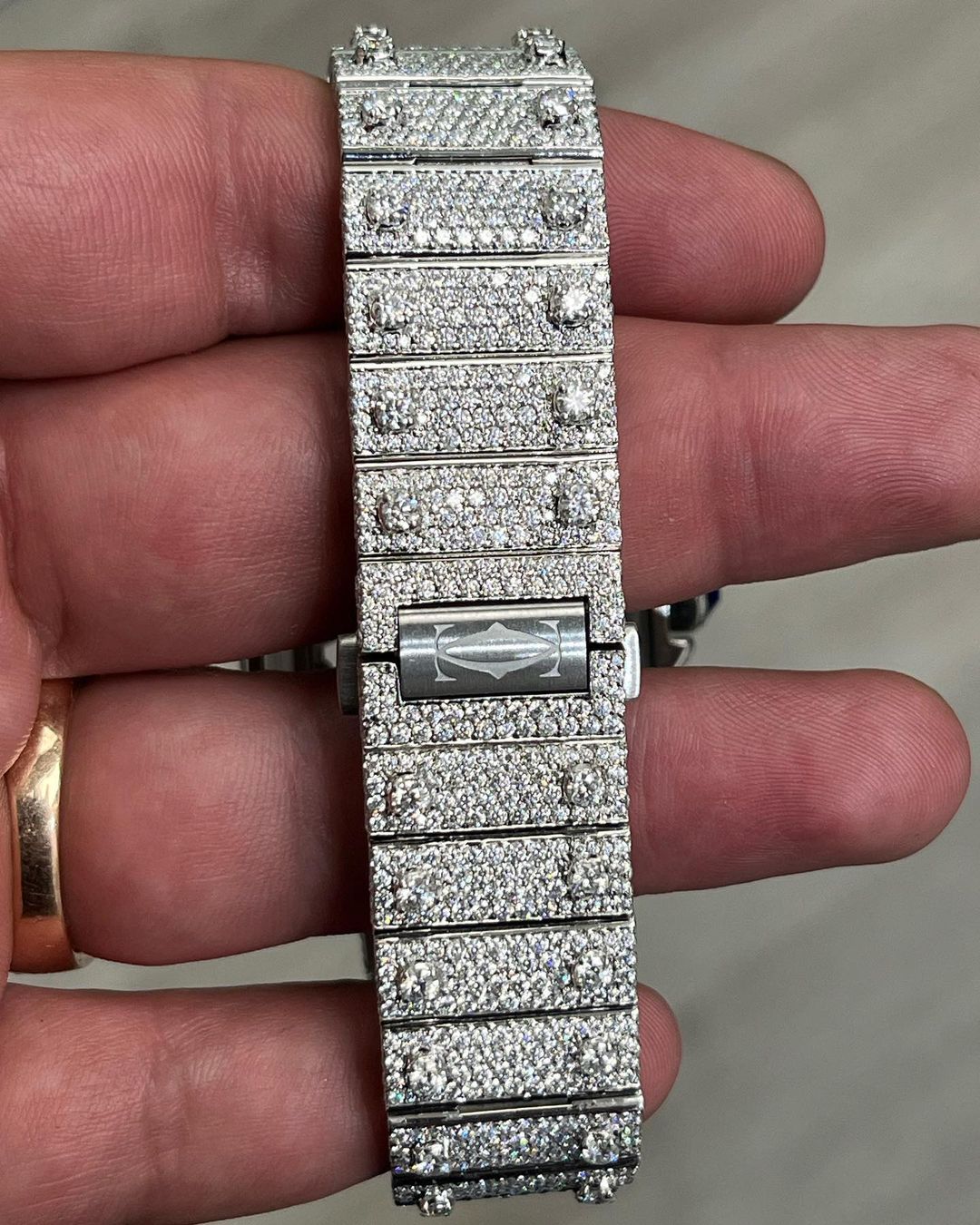 GRA Certified VVS Moissanite Watch | 41mm Cartier Skeleton with raised solitaire prongs on Band | Swiss Movement Automatic Watch |Fully Bustdown Stainless Steel Watch
